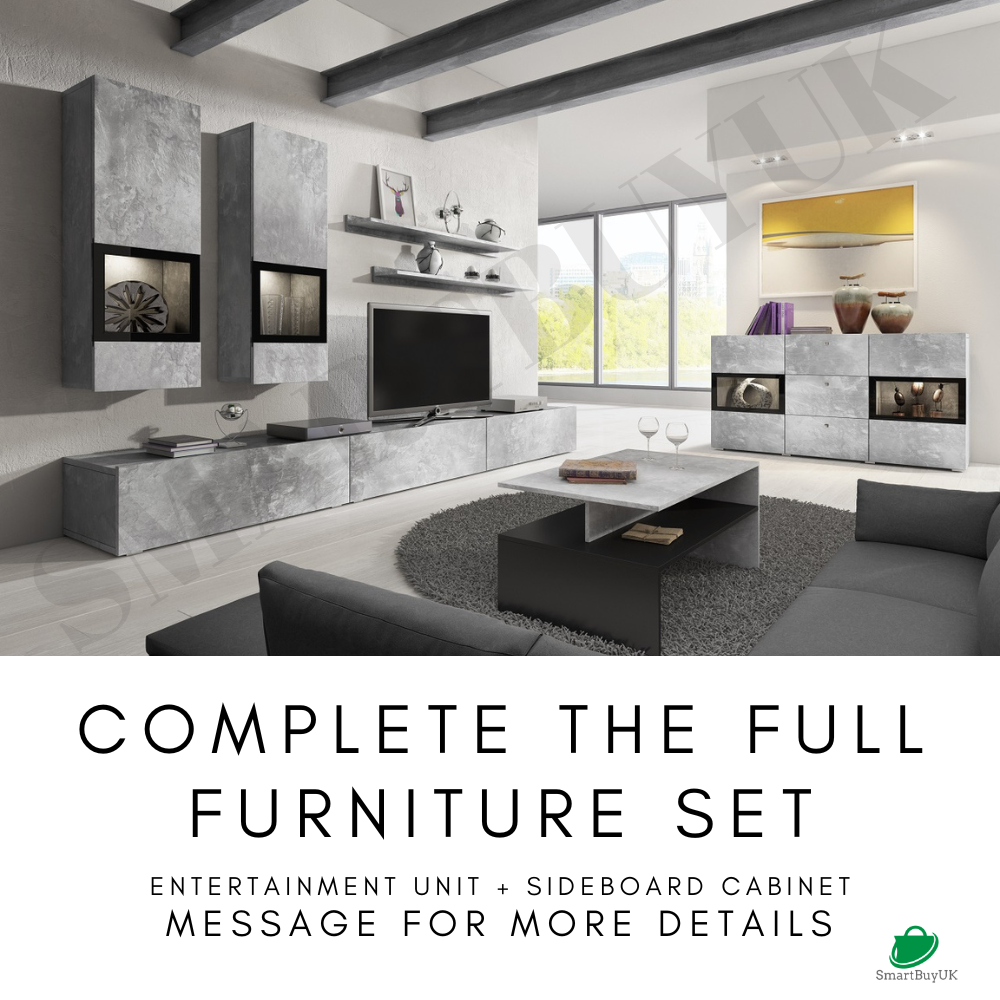 Concrete Grey Living Room Furniture Set Entertainment Unit TV Stand