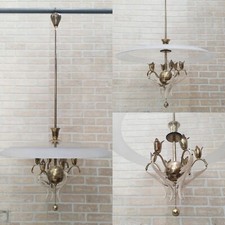 IMPORTANTE LAMPADARIO ANNI 50 IN STILE GIO PONTI - 6 LUCI DIAMETRO CM 68 OTTONE