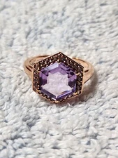 Stauer #W3361 Rose Gold Finish Silver 925 Amethyst Hex Ring Size 8