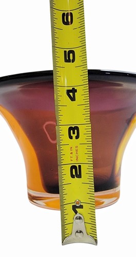 Ancien grand bol, jardinière, vase à bord en verre d'art orange 8,5" X 4,5" - Photo 5/9