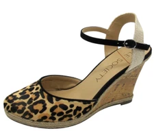 Sole Society Shoes 8.5 Leopard Cork Wedge Heel Cow Fur Espadrille Sandals Lucy