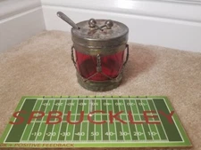 VINERS INTERNATIONAL SILVER PLATED DRUM RELISH / CONDIMENT JAR, RED, HONG KONG