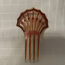 Vintage Ornate Art Deco Celluloid Hair Comb Red with Rhinestones Rare