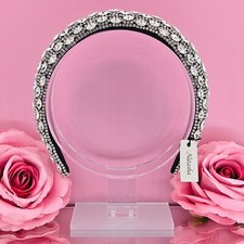 Natasha Couture Headband Black Silver Velvet Fancy Crystal Embellished Party New