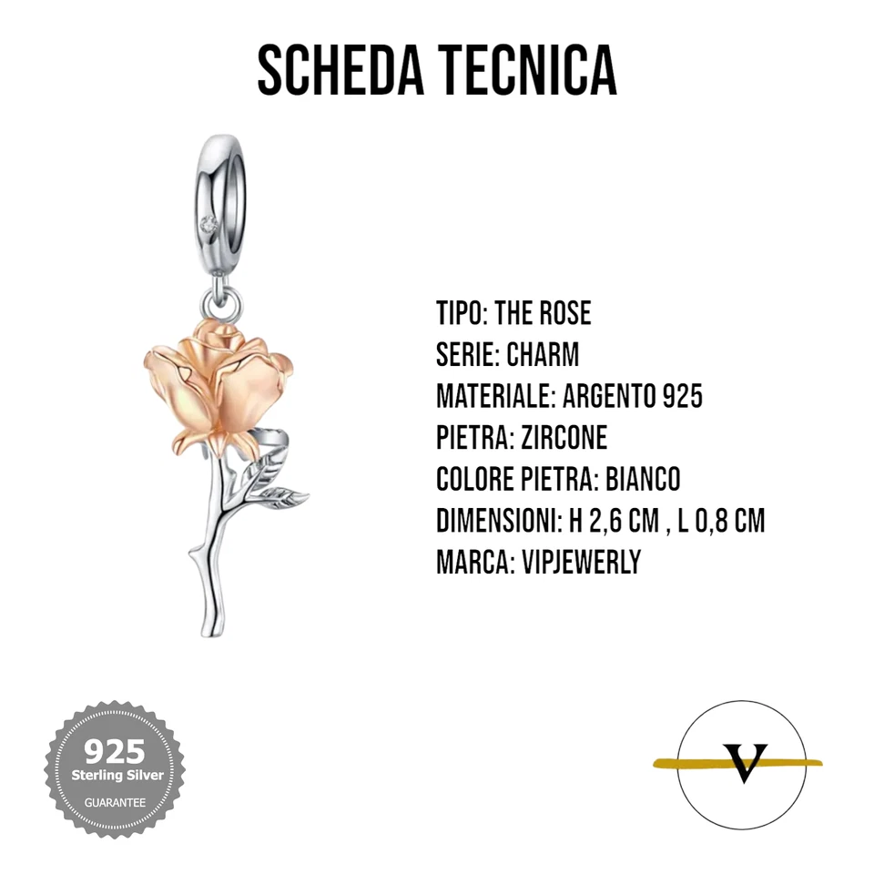CHARM DONNA ROSA ARGENTO 925 rod ORO ROSA PLATINO ZIRCONE - ViP modello PANDORA - Immagine 2 di 4