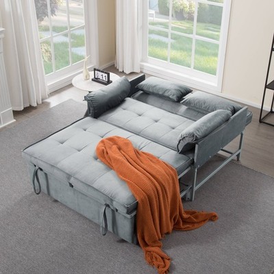 46'' Velvet Sleeper Sofa Bed Twin Size Pull-Out Reclining Back 5 Angle Recline