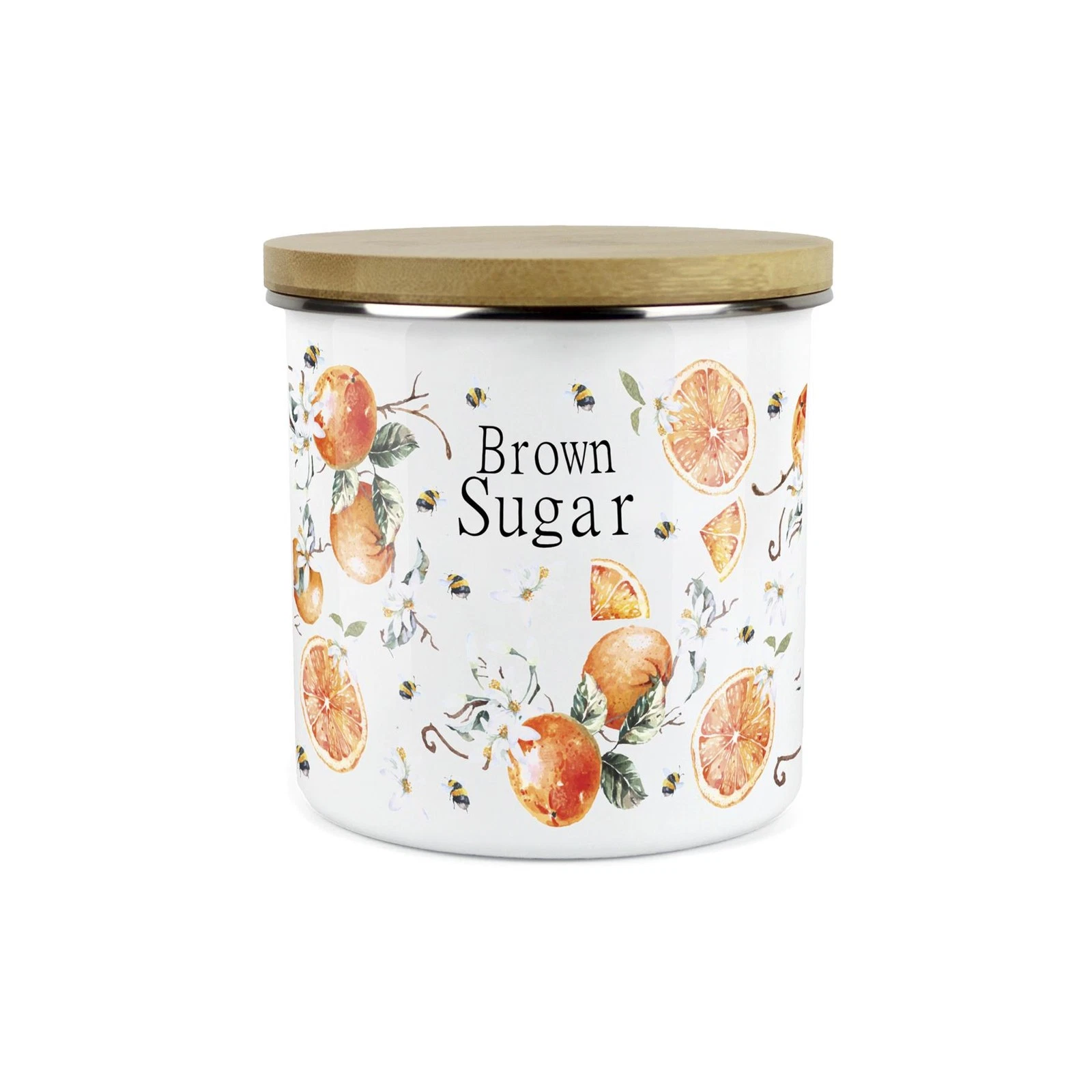 Brown Sugar Storage Canister - Tangerine Floral Enamel Kitchen Storage Tin Jar