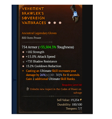    DIABLO 4 SEASON 11 LEGEN GLOVES 3GA-STR+ATTACK SPEED+COOLDOWN REDUCE