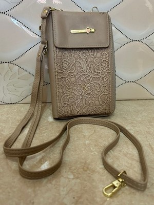 Forever Young Women's Wallet Faux Leather with Lace Design Beige Compact Purse