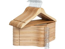 30 Wooden Hangers for Coats, Shirts, Jackets - Natural Wood Color