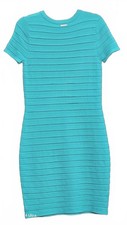 Michael Kors Turquoise Textured Knit Knee-Length Dress