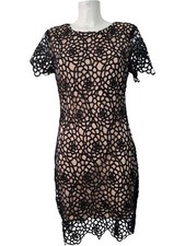 Parisian Lace Overlay Mini Dress Women's UK 12 Black Short Sleeve Evening