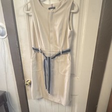 Tommy Hilfiger Beige Sheath Dress Belted Pockets Lined Round Neck 4