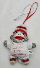 Sock Monkey "Baby's First Christmas" Ornament 3.75" Tall