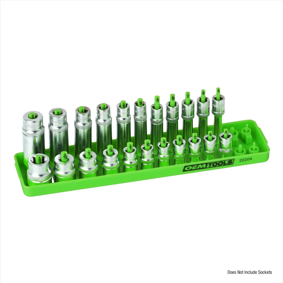1 4 Inch Drive Sae Socket Organizer Holds 26 Sockets With Prelabeled Posts Green - Image 2 of 4