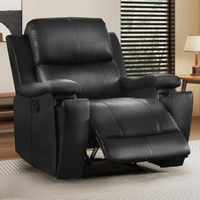 Leather Manual Recliner with Concealed Cup Holders
