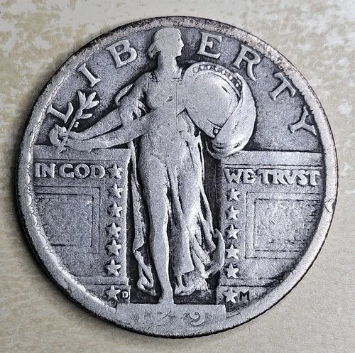 1919 D Standing Liberty Silver Quarter 25C Fine F Or Very Fine VF Key Date