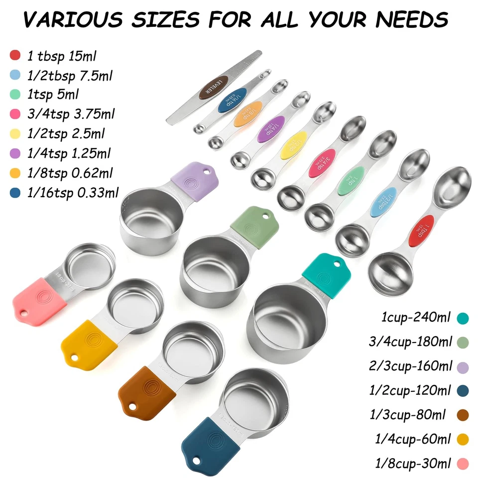 Magnetic Measuring Cups and Spoons Set of 16 Including 7 Stainless Steel Stac... - Image 4 of 4