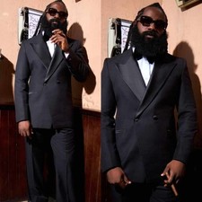 Men Suit Double Breasted Jacket Satin Peak Lapel Formal Wedding Party Birthday