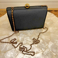 Vintage Vanessa Black Evening Purse W/ Gold Tone Chain
