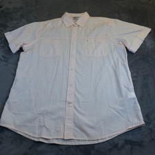 IZOD Saltwater Relaxed Short Sleeve Button Up Shirt Pink Striped Mens Large