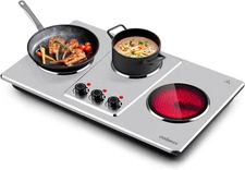 Cusimax Hot Plate Electric,Countertop Infrared Triple Burner with 7″Ceramic Glas