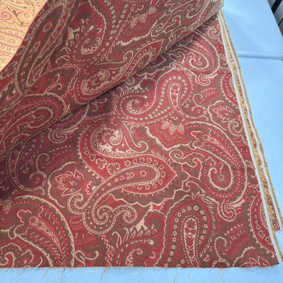 upholstery Fabric red woven paisley floral cotton 56x75 2 yard - Image 4 of 4