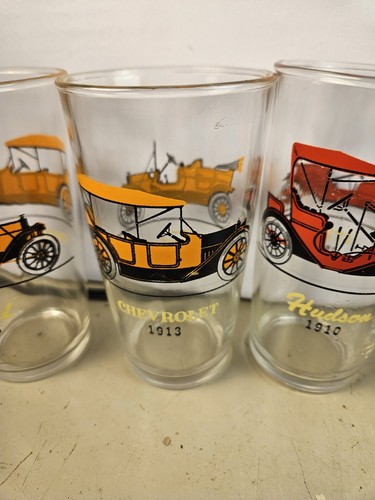 Vintage set 4 Anchor Hocking Collectible Antique Cars clear Glasses multicolor - Picture 4 of 10