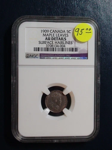 1909 Canada Maple Leaves Five Cents NGC AU 5C SILVER Coin PRICED TO SELL NOW! 