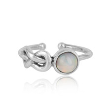 Natural Opal Gemstone 925 Silver Promise Love Knot Adjustable Ring For Girls
