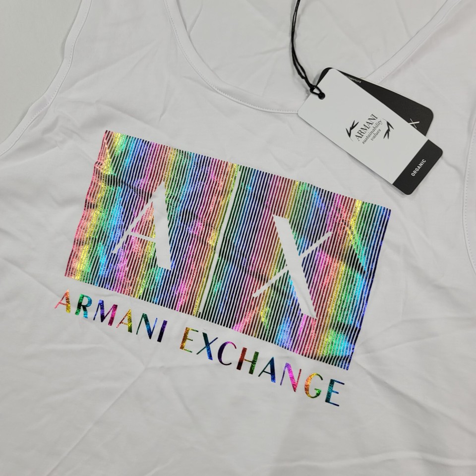 AX Armani Exchange Tank Top Mens 2XL White with Pride Rainbow Logo