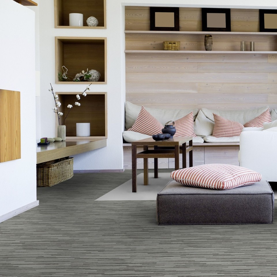 Striped Vinyl Flooring Roll Bamboo Style Wood Planks Foam Sheet Lino