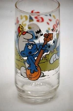 Smurfs Advertising Harmony Smurf Drinking Glass 1983 Wallace Berrie Co Animation