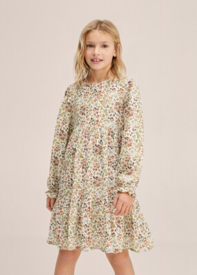 MNG MANGO  EVASE  FLORAL PRINTED FLARED DRESS LONG SLEEVES VISCOSE GIRLS 11-12