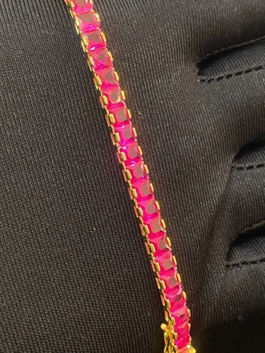 Classy 21.22 Cts Princess Shape Ruby Unisex 4.60 MM Tennis Bracelet In 14K Gold - Picture 8 of 12