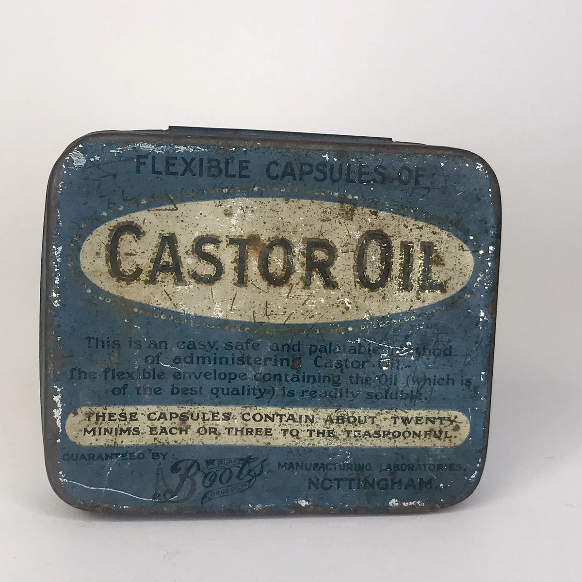 Vintage Castor Oil Flexible Capsules The Boots Chemist Display Tin Nottingham
