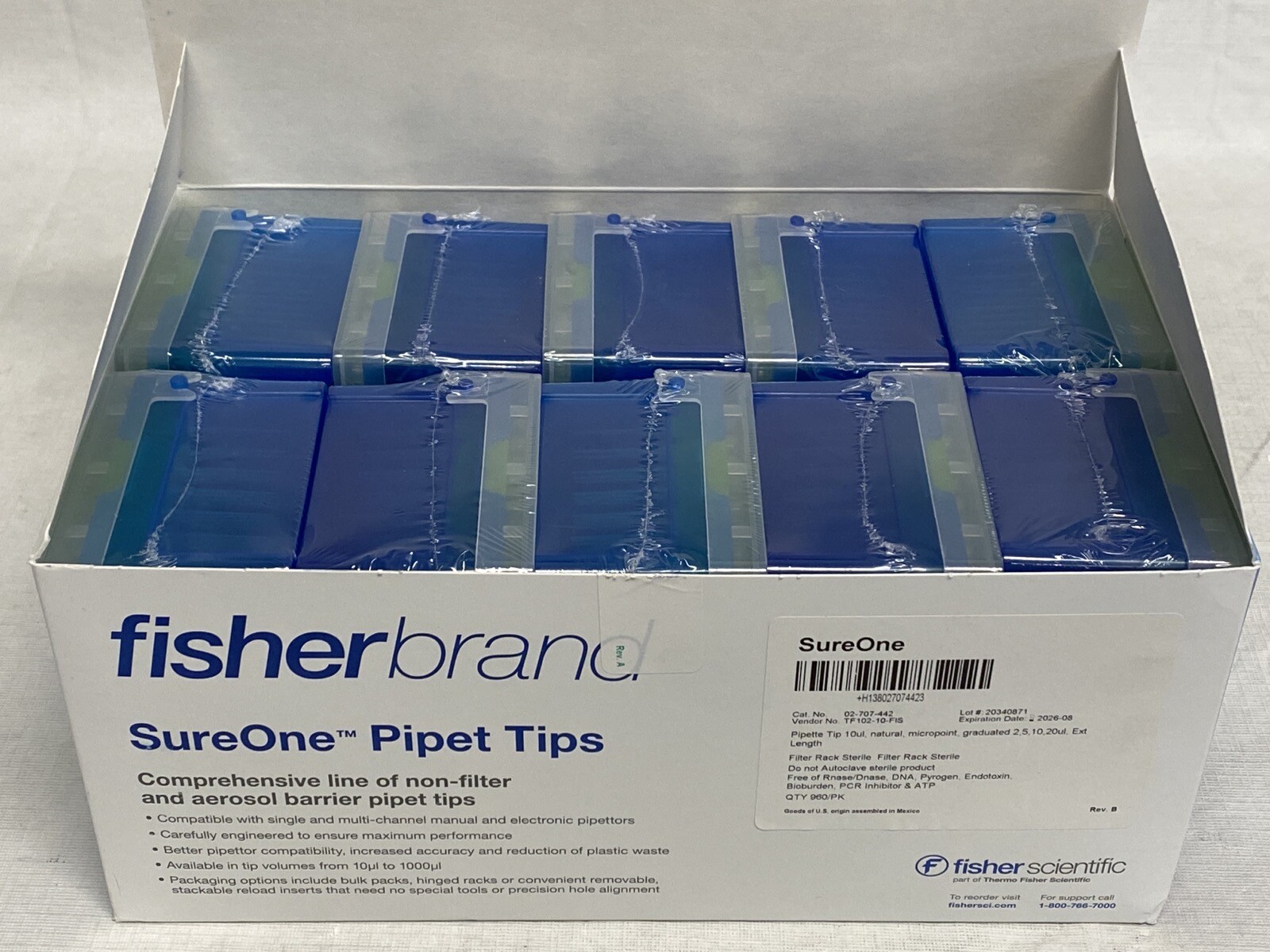 (960) FISHERBRAND SureOne 10uL Aerosol Filter EL Graduated Pipet Tips 02-707-442