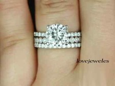 2.81CT Round Cut Lab-Created Diamond 14K White Gold Finish Wedding Trio Ring Set