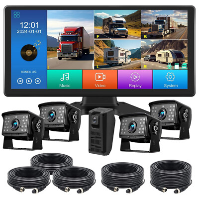 5 Channel 4K RV Backup Camera System 10.36'' DVR Monitor for Truck Rear Side View