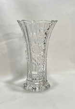 Lead Crstal Vase Anna Hutte Bleikristall West Germany Embossed Flowers 8? Tall