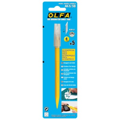 Olfa AK-5/5B Designers Art Cuttermesser- Yellow Colour + 5 KB -5 Extraklingen