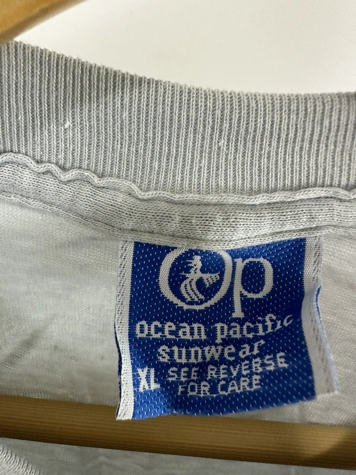 Camiseta De Colección Años 80 Ocean Pacific OP Blanco Surf Playa Gris Juventud XL 17,5 x 25,5 Foto 2 de 3