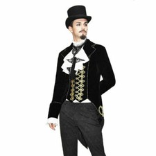Devil Fashion Men Steampunk Retro Jacket Gothic Black V-Neck Swallow-Tailed Coat