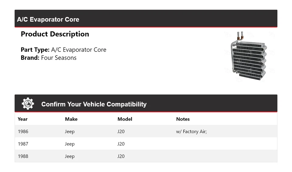 Núcleo evaporador de aire acondicionado Jeep J20 1986-1988 4 estaciones 1987 Foto 2 de 4