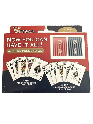 New Vegas Brand value pack 4 decks playing cards, poker & jumbo face NEW - Picture 2 of 2