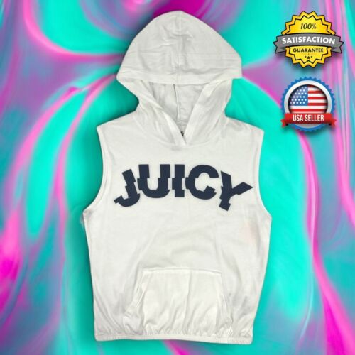 Juicy Couture Black Label GIRLS 12 White Sleeveless Hooded Pullover Top T-Shirt - Picture 17 of 17