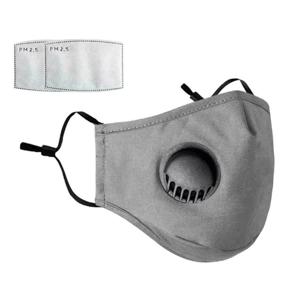 5/10/20 Grey Cotton Face Mask Washable Anti Air Pollution & Two PM2.5 Filters - Image 2 of 4