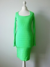 ASOS Bright Neon Green Rib Knitted Long Sleeves Bodycon Short Dress, Size 4 /32