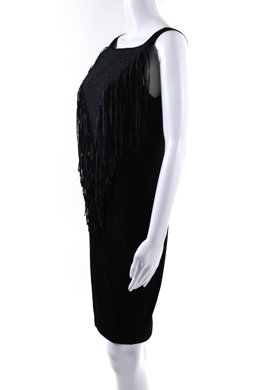 D Exterior Womens Sleeveless V Neck Fringe Knit Sheath Dress Black Size