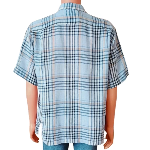 Daniel Cremieux Plaid Linen Shirt M Blue Short Sleeve Button Down Front Pocket - Picture 3 of 4